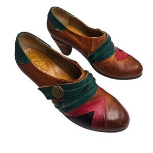 Elite by Korkys Ponca Leather Shoes Womens Sz 10 Block Heel Colorful Artsy Boho
